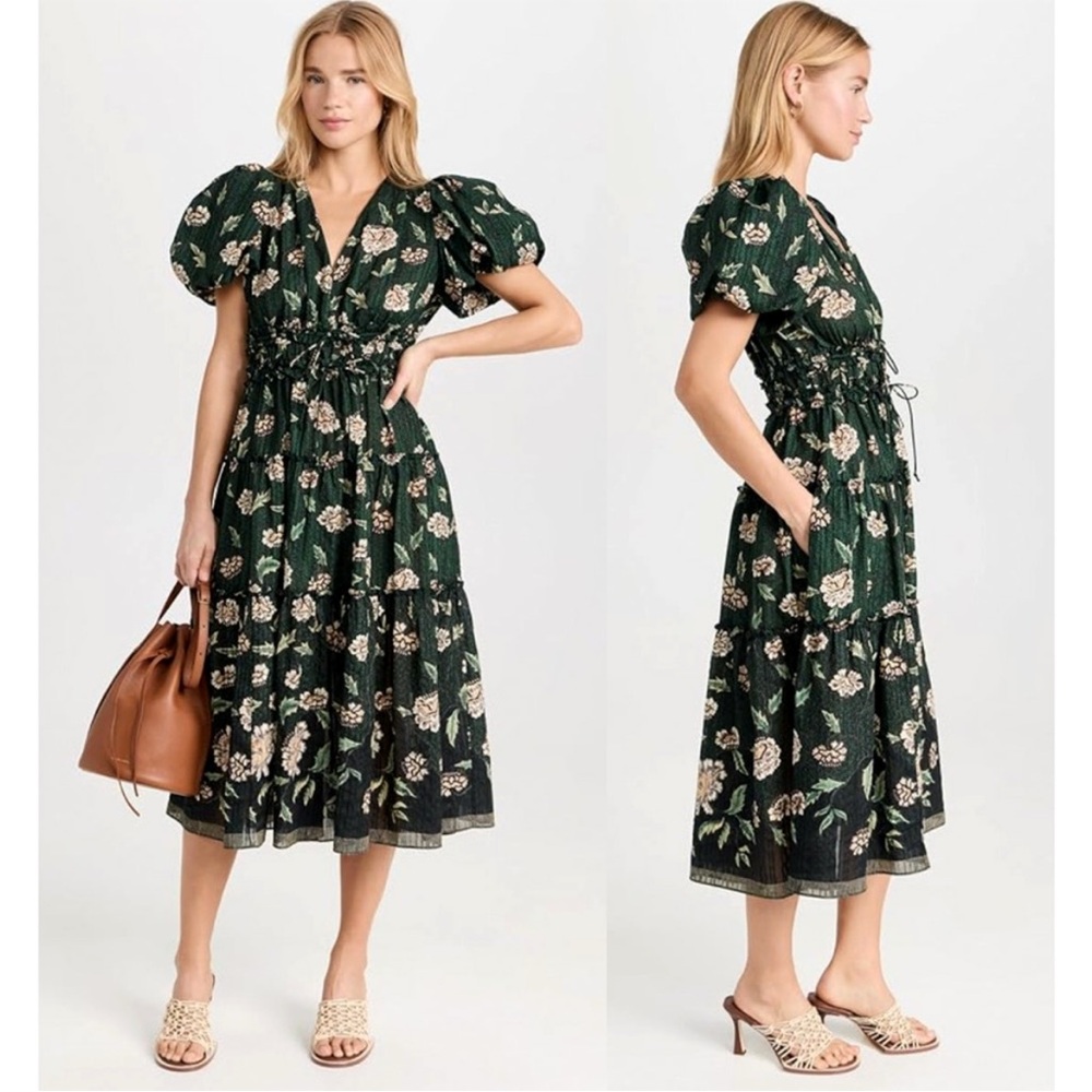 Ulla Johnson Eloisa Puff Shoulder Midi Dress Size 6